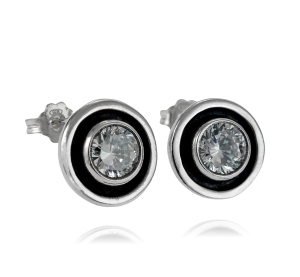 Srebrne Oksydowane Kolczyki Kółeczka z Cyrkoniami !