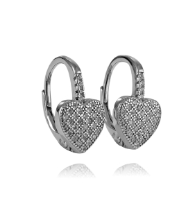 Piękne Srebrne Kolczyki Serce Serca z Cyrkoniami