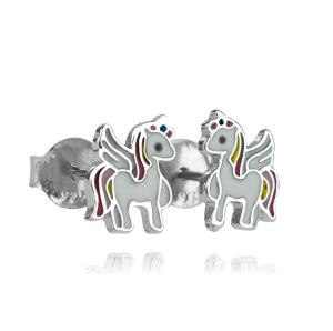 Srebrne Rodowane Kolczyki Koniki Jednorożce Jednorożec