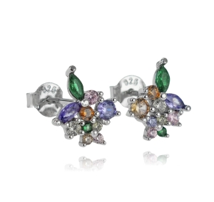 Srebrne Fantazyjne Kolczyki z Kolorowymi Cyrkoniami