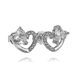 Srebrne Rodowane Kolczyki Serca z Cyrkoniami