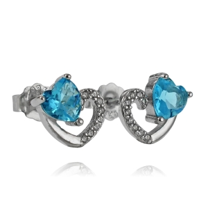 Srebrne Rodowane Kolczyki Serca z Cyrkoniami