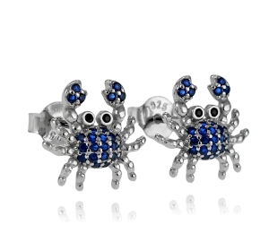 Srebrne Rodowane Kolczyki Kraby z Cyrkoniami 