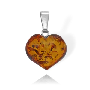 Piękny Srebrny Efektowny Wisiorek z Bursztynowym Sercem