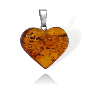 Piękny Srebrny Efektowny Wisiorek z Bursztynowym Sercem