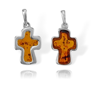 Piękny Srebrny Krzyż, Krzyżyk z Bursztynem 