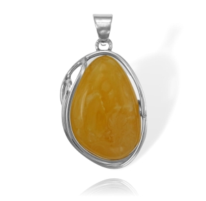 Piękny Srebrny Efektowny Wisiorek z Bursztynem