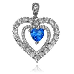 Piękny Srebrny Wisiorek Serce z Cyrkoniami 