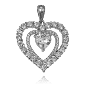 Piękny Srebrny Wisiorek Serce z Cyrkoniami  