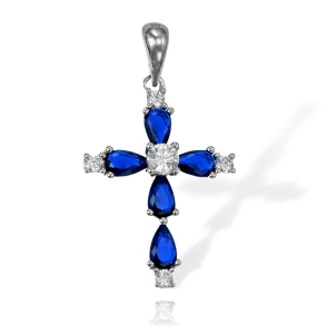 Piękny Srebrny Krzyż z Niebieskimi Cyrkoniami