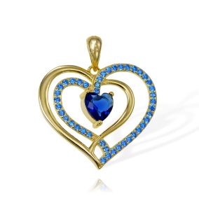 Piękny Pozłacany Srebrny Wisiorek Serce z Niebieskimi Cyrkoniami 