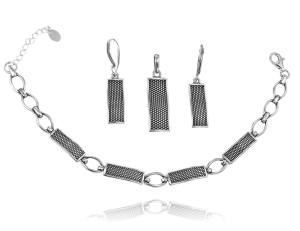 Piękny Srebrny Oksydowany Komplet 