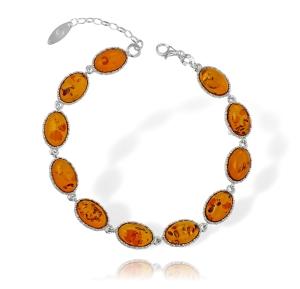 Piękna Srebrna Bransoletka z Bursztynami !