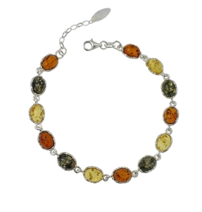 Piękna Srebrna Bransoletka z Bursztynami !