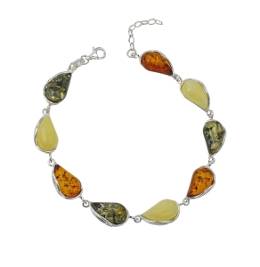 Piękna Srebrna Bransoletka z Bursztynami ! 