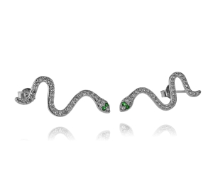 Piękne Srebrne Kolczyki Węże z Cyrkoniami !