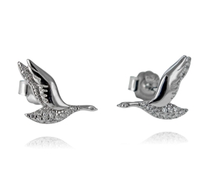 Piękne Srebrne Kolczyki Lecące Łabędzie z Cyrkoniami ! 