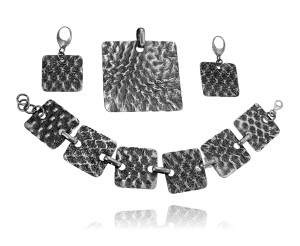 Srebrny Oksydowany Komplet Kwadraty ! 