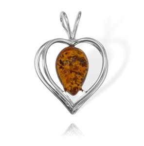 Srebrny Wisiorek Serce z Bursztynem