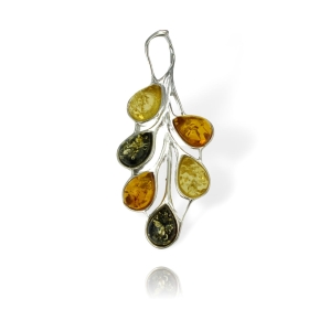 Srebrny Wisiorek z Kolorowymi Bursztynami 