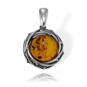 Srebrny Fantazyjny Wisiorek z Bursztynem 