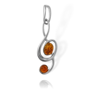 Cudny Srebrny Wisiorek Klucz Wiolinowy z Bursztynem ! 