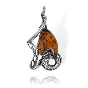Srebrny Oksydowany Wisiorek Wąż z Bursztynem ! 
