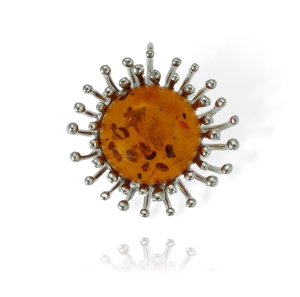 Srebrny Wisiorek Kwiat, Kwiatek z Bursztynem !