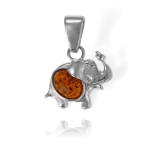  Srebrny Wisiorek Słoń Słonik z Bursztynem