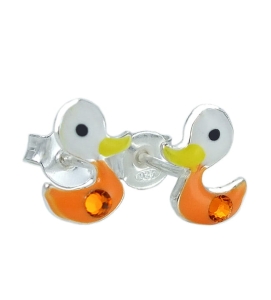 Piękne Srebrne Kolczyki Kaczuszki z Cyrkonią !