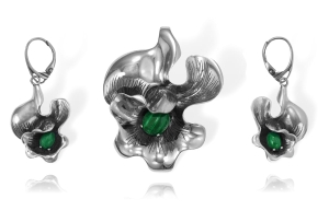 Srebrny Oksydowany Komplet z Malachitem