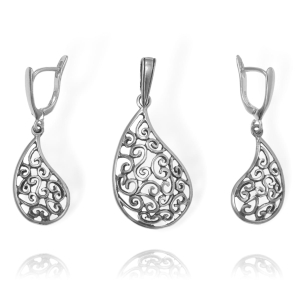 Srebrny Ażurowy Komplet Ciekawy Wzór