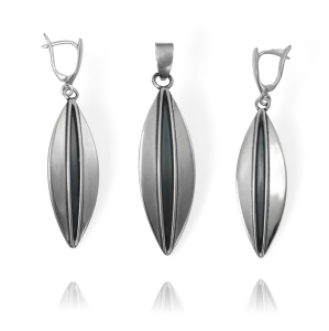 Srebrny Piękny Komplet Długie Liście, Listki