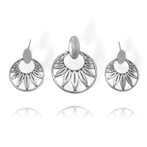 Srebrny Ażurowy Oksydowany Komplet Listki