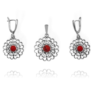 Srebrny Ażurowy Oksydowany Komplet z Jaspisem 