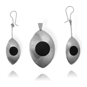 Piękny Srebrny Komplet z Hebanem