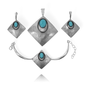 Srebrny Efektowny Komplet z Turkusem