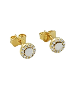 Piękne Złote Kolczyki z Cyrkoniami z Pełnym Środkiem z Białego Złota !!!