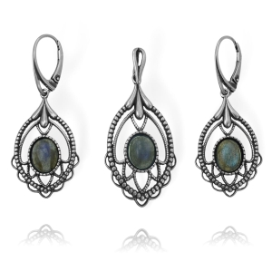 Srebrny Ażurowy Oksydowany Komplet z Uleksytem