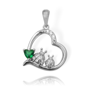 Srebrny Wisiorek Serce z Biedronkami i Cyrkoniami 