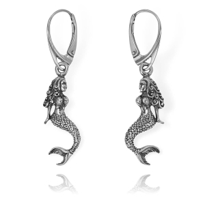 Piękne Srebrne Oksydowane Kolczyki Syrenki ! 