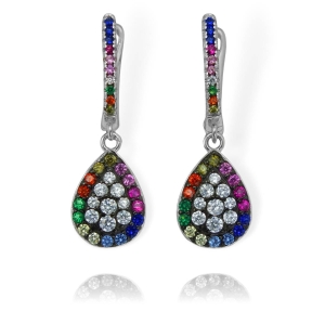 Piękne Srebrne Rodowane Kolczyki z Kolorowymi Cyrkoniami ! 