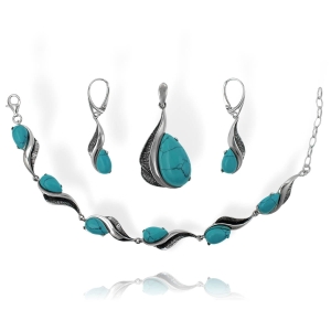Srebrny Oksydowany Komplet z Turkusem Turkusami 