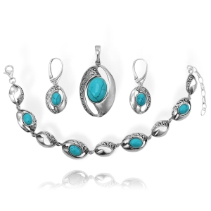 Srebrny Oksydowany Komplet z Turkusem Turkusami 