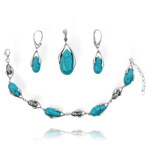 Srebrny Oksydowany Komplet z Turkusem Turkusami