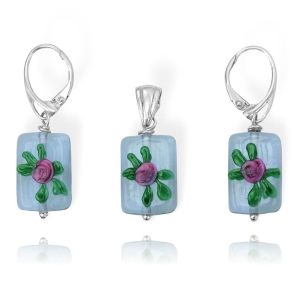 Srebrny Komplet Ze Szkła Weneckiego, Kwiaty