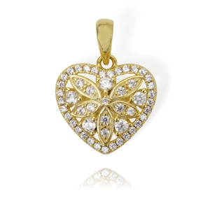Srebrny Pozłacany Wisiorek Serce z Cyrkoniami