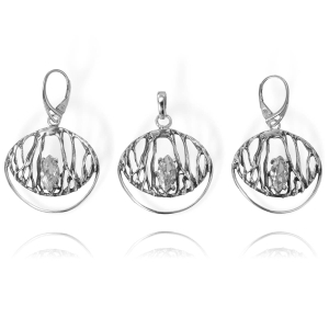 Piękny Srebrny Oksydowany Komplet z Cyrkoniami