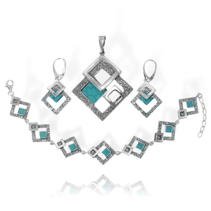 Srebrny Oksydowany Komplet z Tukusem