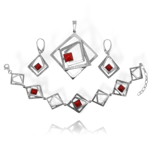 Srebrny Oksydowany Komplet z Jaspisem 